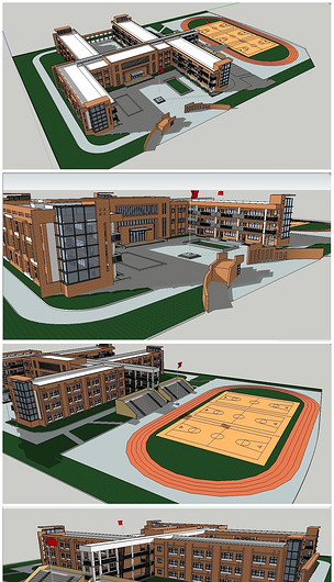 小学方案建筑设计SU模型素材下载-编号16951869-简模规划图文设计